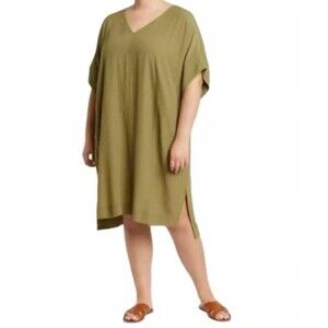 Madewell Novel Shift Dress Womens 1X Green Olive Moss Minimalist Lagenlook